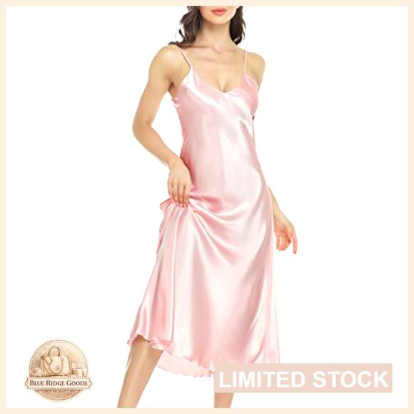 Satin Nightgown Long Slip Dress V Neck Sleepwear S-XXL - Picture 6 of 7